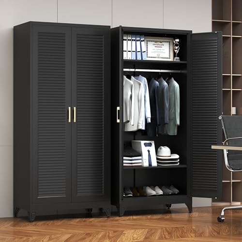 Steeloong 71"Armoire Wardrobe Close,Black Wardrobe Cabinet with Hanging Rod - Image 4