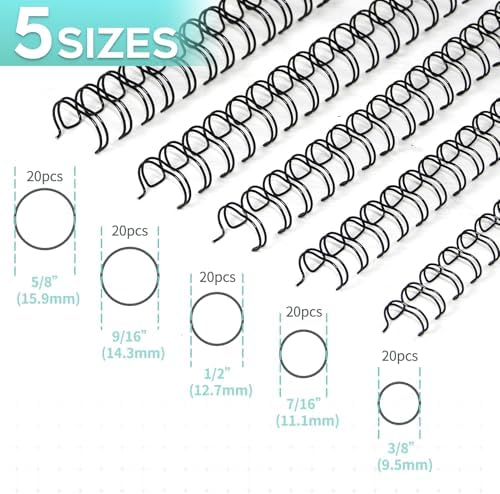 Rayson Wire Binding Spines, 2:1 Pitch, 21-Loop Black, Mixed Sizes, 100 Pack - Image 3
