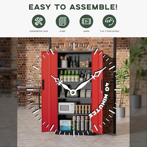 Greenvelly Metal Garage Storage Cabinet, 72" Black Red Tool Steel Locking Cabinet with Doors and 4 Shelves, Tall Cabinets for Garage Storage Systems Lockable File Cabinet for Home Office,Garage - Image 5