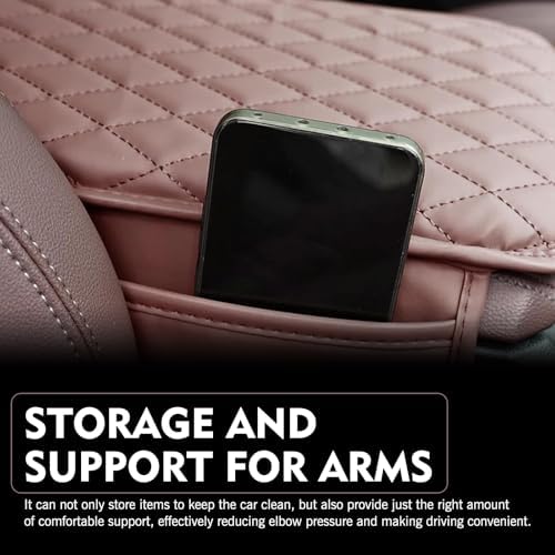 Car Center Console Cover, PU Leather Armrest Box Cushion with 2 Side Storage Bags, 11.81" x 7.87" Car Interior Arm Rest Decor Mat, Universal for Most Cars (Red) - Image 5