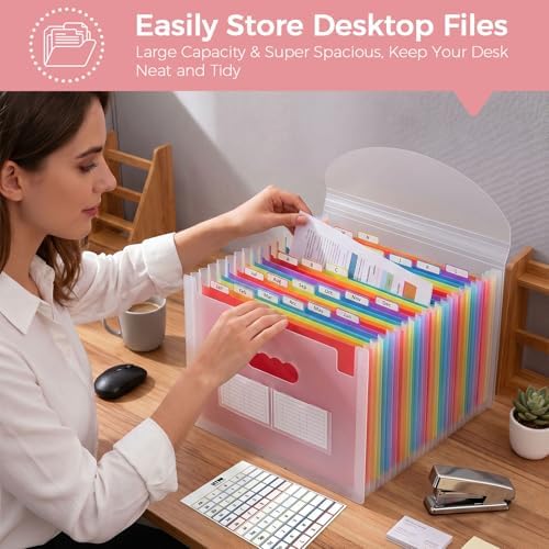 SKYDUE Accordion File Organizer with 26 Pockets & Label Stickers, Expanding File Folders Fit for A4 & Letter Size Paper, Multi-Functional Document Organizer for Home & Office File Management - Image 3