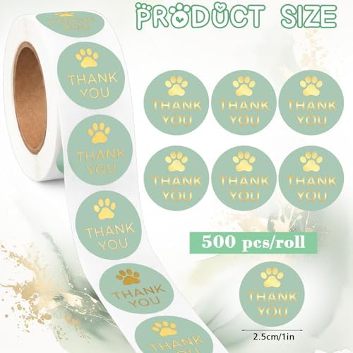 500 Pcs Thank You Dog Stickers Dog Paw Print Thank You Stickers for Shipping Mailers, Bags, Boxes, Tags, Greeting Cards, Present for Sealing and Decoration(Green) - Image 2