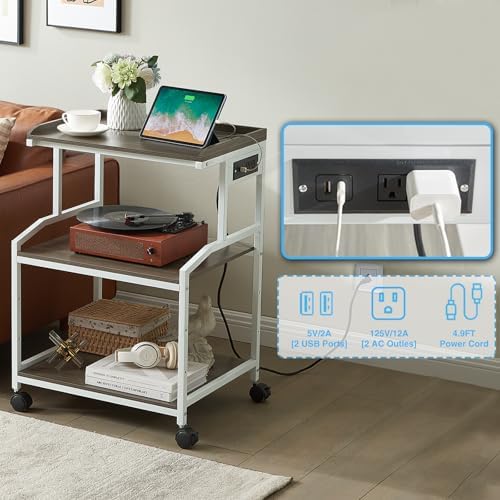 Lauren&Harold 34'' Printer Stand with Power Outlets & USB Ports Grey/White - Image 3