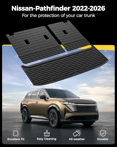 3W Cargo Mat & Backrest Mat for Nissan Pathfinder 2022-2026 7&8 Seats,Black - Image 2