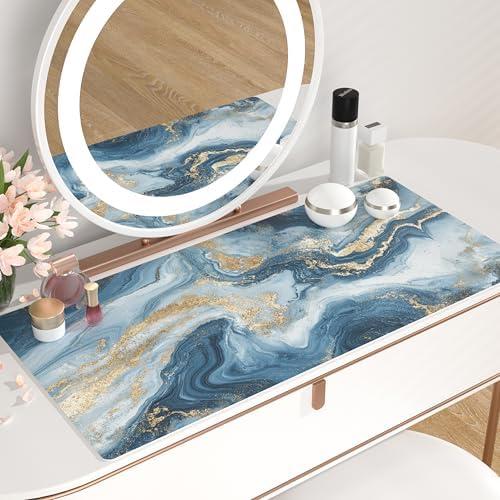 QiyI PU Leather Large Mouse Pad, 31.5" x 15.7", Blue White Marble - Image 6