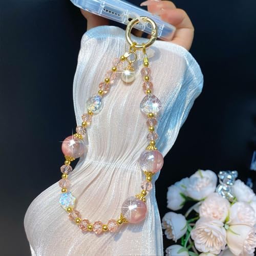 Sparkling Pink Phone Charm, Beaded Phone Wrist Strap for Women - Image 6