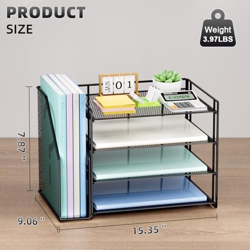 Marbrasse 4-Tier Paper Tray Organizer with File Holder, Black - Image 3