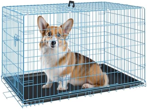 FDW | 30" Foldable Metal Dog Crate | Blue | Cage for Medium Dogs by FDW