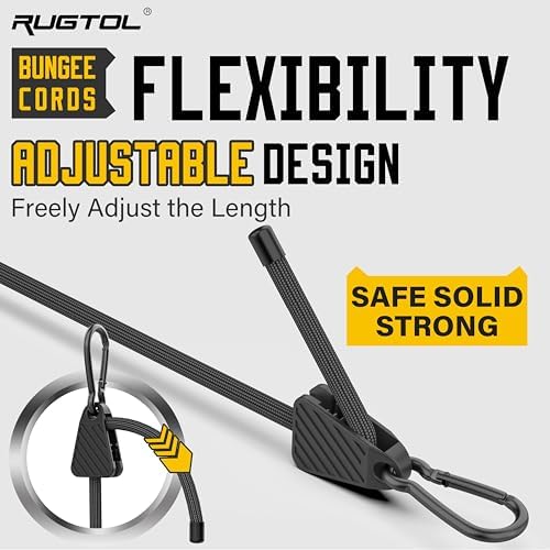 Bungee Cords with Hooks, Upgrade 60 inch Adjustable Bungee Cords with Carabiner Hooks, Easy to Adjust from 7'' to 60'' Elasticity UV-Resistance Bungee Straps Heavy Duty for Bike, Cargo, Tent, 12 Pack - Image 3