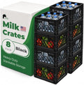 EconoHome Milk Crate - Stackable Storage Crate with Built-In Handles - Heavy Duty Plastic Material - Ventilated Organizer Bin for Garage, Pantry, Classroom, Office & Moving - Black, 13x13x11, 8-Pack by EconoHome