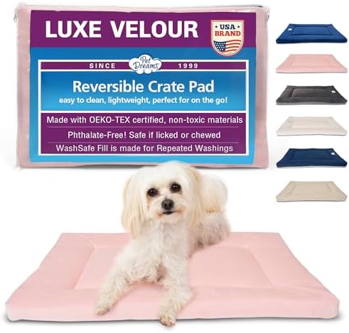 Pet Dreams Dog Crate Pad - Washable Kennel Mat, Crate Pads for Dog Cages, Non-Toxic, Flat Indoor Cat Bed, Fits iCrate 18, 24, 30, 36, 42, 48 Inches (Pink, Large, 36") by PetDreams