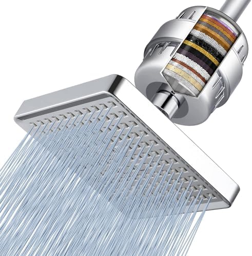 Voolan Filtered Shower Head - 20 Stage Luxury Rain Shower Filter For Hard Water for Remove Chlorine and Harmful Substances - 6" Square High Pressure Rainfall Showerhead (Chrome) by Voolan