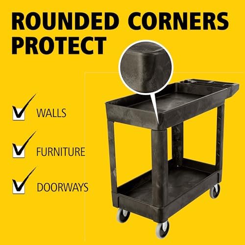 Rubbermaid Commercial Products 2-Shelf Utility/Service Cart, Small, Lipped Shelves, Storage Handle, 500 lbs. Capacity, for Warehouse/Garage/Cleaning/Manufacturing - Image 3