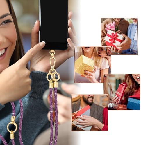 Crystal Phone Strap Crossbody and Wrist Lanyard, Anti Theft Layered & Wrist Strap Cell Phone Neck for Women - Image 5