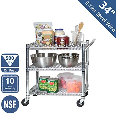 Seville Classics 3-Tier UltraDurable Commerical-Grade Heavy-Duty NSF-Certified Service Utility Storage Cart, 33.75" W, Chrome (1 Pallet of 35 Packs) - Image 2