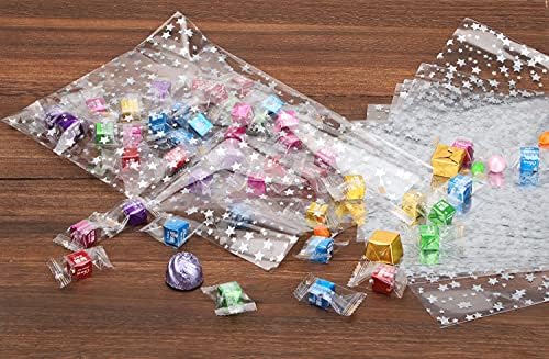 100 Pcs Star Printed 8"X 12" Gift Wrap Cello Cellophane Treat Bags Party Favor bags Clear Candy Cookie Bags Plastic Poly Goodie Storage Bags with Twist Ties for Bakery,Birthday, Wedding ,Party Decorations (Silver) - Image 6