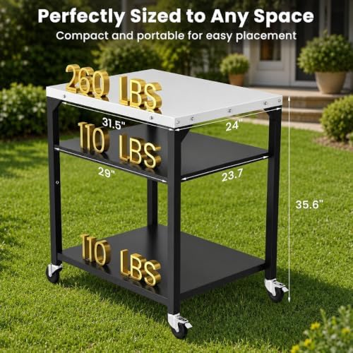 Hisencn 3-Shelf Pizza Oven Table with Lockable Wheels,31.5"L x 24"W - Image 2