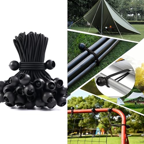 60 Pcs Bungee Cords with Balls, tarp tie Downs, 6 Inch Bungee Balls, Stretchable and Durable Bungee Cords Heavy Duty Outdoor, Tarp Straps for Camping, Tents, Cargo (Black) - Image 6