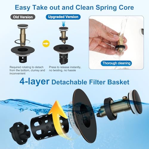 2PCS Universal 4in1 Bathroom Drain Stopper Metal Hair Catcher, Oil Rubbed - Image 2