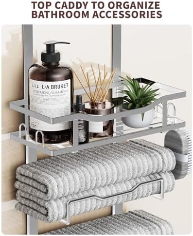 Aetyord Hanging Towel Racks for Bathroom No Drill - Over The Door 6-Tier Bath Towel Storage Organizer for Small Bathrooms-Back Door Large Tiered Towel Holder Hanger for Rolled Towels RV Camper Silver - Image 4