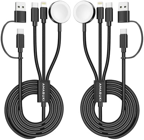 2Pack Travel Essentials,3 in 2 USB C Cable for Apple Watch Charger,iPhone Charger,Multi Charging Cable,Cruise Vacation Camping,Portable for iWatch Series 11-2/Ultra/SE & iPhone 17-12,Car,Black-6FT by ChargeBeyondPowerWithin