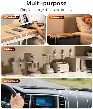 8 Pack Rotatable Cable Clips Cord Organizer,Desk Cable Management Accessory,Cord Clips,Adhesive USB Wire Holder Keeper Organizer for Home Office Desk Phone Car Wall Desktop Nightstand Cable Organizer - Image 5