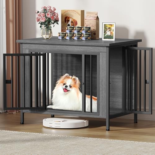 EasyCom 31.5" Dog Crate Furniture for 1 or 2 Dogs, 20-35 Pounds, Dark Grey by EasyCom
