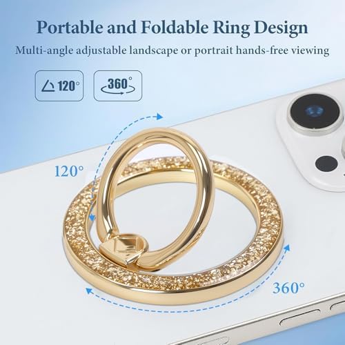 Magnetic Phone Ring for MagSafe Grip [Super Magnet] Gold Twinkle Design Ring Holder Stand, magsafe pop Socket (Gold) - Image 2