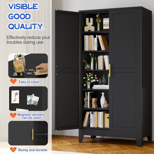 GAIOUS 79" Tall Kitchen Pantry Cabinet,Metal Storage Cabinet Black Cupboard - Image 4