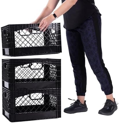 Plastic 24-Quart Rectangle Milk Crate Storage with Handles, 3-Pack - Image 2