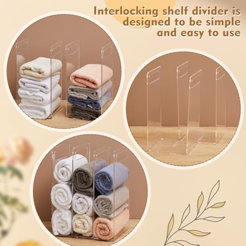 LEIFIDE Set of 2 Towel Organizer for Closet Shelf, Interlocking Acrylic Towel Storage Organizer for Bathroom, Storage Rack with Divider for Linen Closet, Cabinet and Home Organization (Clear) - Image 4