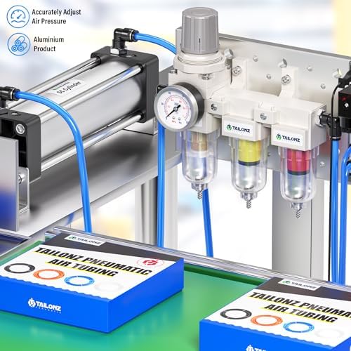 TAILONZ PNEUMATIC 0-150PSI 1/4 Inch NPT Grade 3 Stage Air Drying System, Particulate Filter, Air Filter Pressure Regulator Combo Piggyback, Air Tool Compressor Filter with Gauge (Semi-Auto Drainage） - Image 3