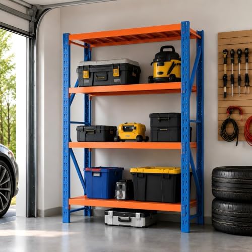 Heavy Duty Warehouse Shelving 4-Tier Industrial Steel Storage Shelves, 2600LB Capacity Per Shelf, Adjustable Shelves for Garage/Factory/Commercial Use (Blue and Orange, W60*D23.7*H79) - Image 4