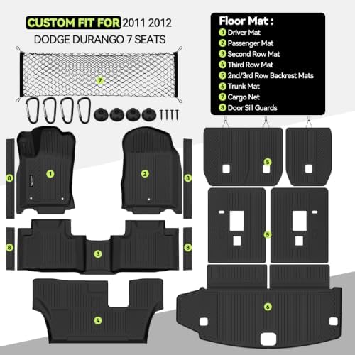 All Weather TPE Floor Mat Set for 2011 2012 Dodge Durango 7 Seats - Image 2