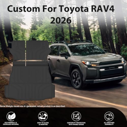 Prosheve Cargo Trunk Mat with Backrest Mats for 2026 Toyota RAV4 PHEV,All Weather Protection TPE Custom Fit Cargo Liner Telluride Accessories,Black - Image 2