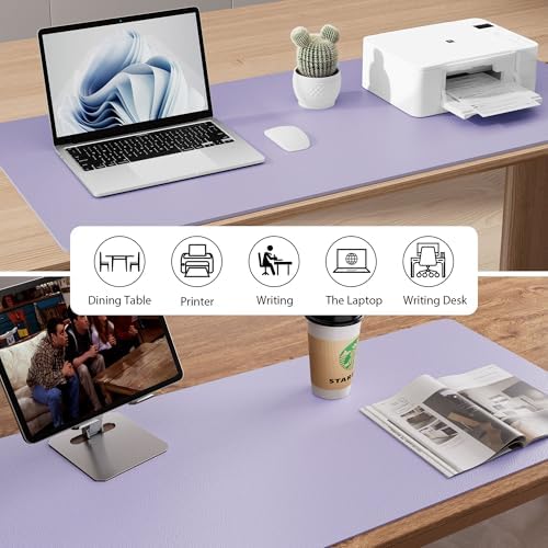 Aothia Faux Leather Desk Mat - Non-Slip PU Leather Desk Blotter, Waterproof Writing Surface, Large Desk Pad for Office & Home (Lavender, 55" x 17") - Image 6