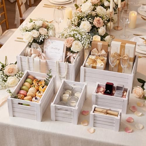 AceOrbit 6 Pcs Decorative Wood Crates with Handle for Display, Vinage White - Image 3