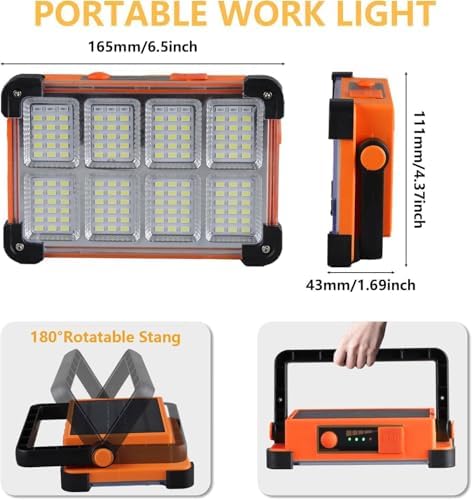 YXQUA 120W Solar Rechargeable Work Light, 144 LED 10000LM, Orange - Image 3