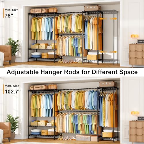 ULIFHOME E17 Heavy-Duty Clothes Rack with 2 Expandable Hanging Rods, Black - Image 3