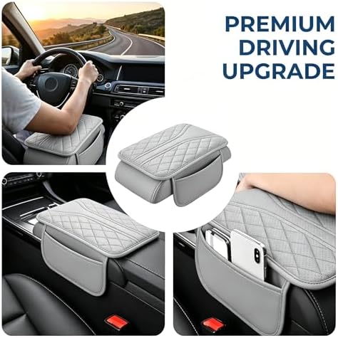 Car Center Console Cover, Leather Car Armrest Cover with 2 × Storage Bags, Waterproof Auto Arm Rest Covers Pad, Universal Console Covers for Storage Box Protector for Vehicle SUV Truck (Gray) - Image 7