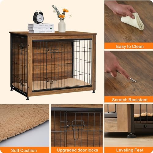 DWANTON 32.5" Dog Crate Furniture with Cushion, Wooden Kennel Table Indoor - Image 5