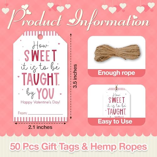 Valentine's Day Gift Tags, 50 Happy Valentine's Day Tags with String - Image 2