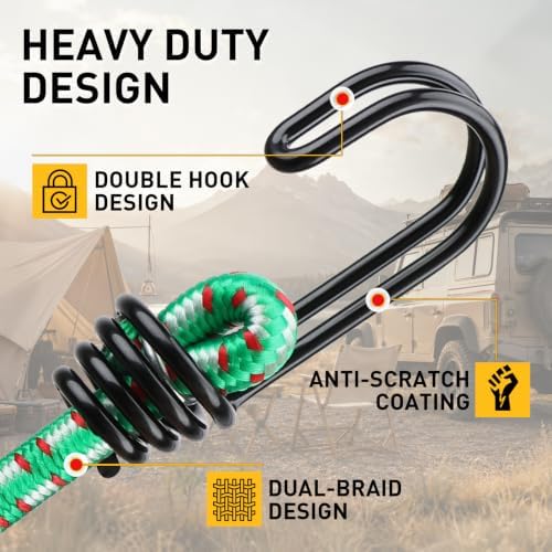 Bungee Cords Heavy Duty Outdoor: 20 Pcs Premium Rubber Bungee Cords with Hooks in a Storage Jar Includes 10", 18", 24", 30", 36", 48" Bungee Cord for Camping, Tent, Fastening Items - Image 5