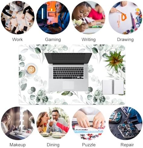 Colorful Star Large Mouse Pad, PU Leather Waterproof Desk Mat, Computer Gaming Mouse Pad, XXL Full Extended Mousepad Non Slip Desk Pad for School Office Home 23.6" x 13.8" - Soft Eucalyptus - Image 6