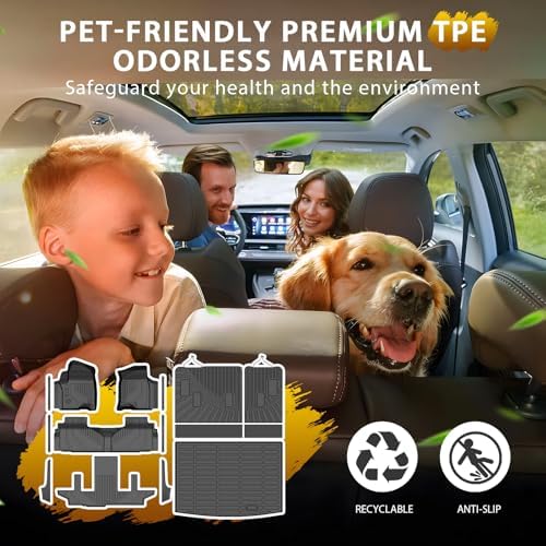 Powerty Floor Mats for 2021-2025 2026 Chevy Chevrolet Suburban/GMC Yukon XL 7 Seats, All Weather 3D TPE Trunk Cargo Liner Seat Back Covers with Door Sill Guards Protectors Full Set Car Accessories - Image 4