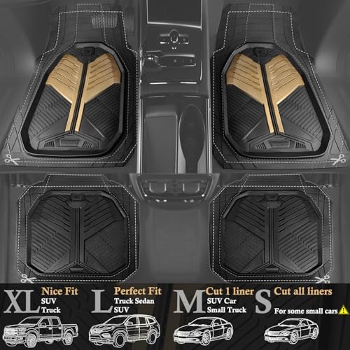 CAR PASS Heavy Duty Rubber Car Mats, Deep Dish Car Floor Mats All Weather, Car Mats Full Set 4-Piece Trim to Fit for Sedans SUVs Trucks, Waterproof Anti-Slip Automotive Mats, V12 Black Champagne Gold - Image 2