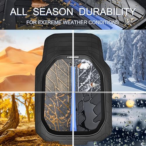 CAR PASS Tire Tread DeepDish Rubber Floor Mats for car Heavy Duty car mats All Weather, Universal XL~M Trim to Fit for Truck SUV Vehicle Automotive, Waterproof car mats 3 Piece(Blue Black) - Image 3