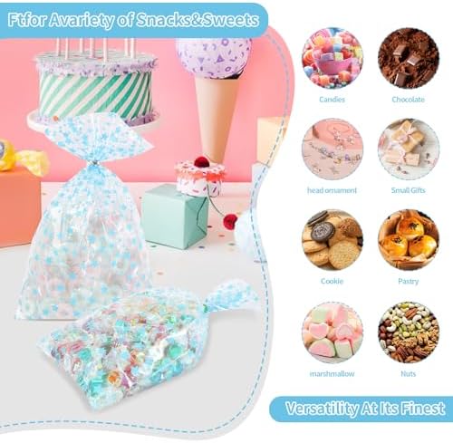 COQOFA 100 Pcs 7"X12" Blue Star Printed Clear Gift Cellophane Treat Bag Party Favor bags Clear Candy Cookie Bag Plastic Poly Goodie Storage Bags with Twist Ties for Baby Shower,Gender Reveal, Birthday, Wedding ,Party Decorations - Image 6