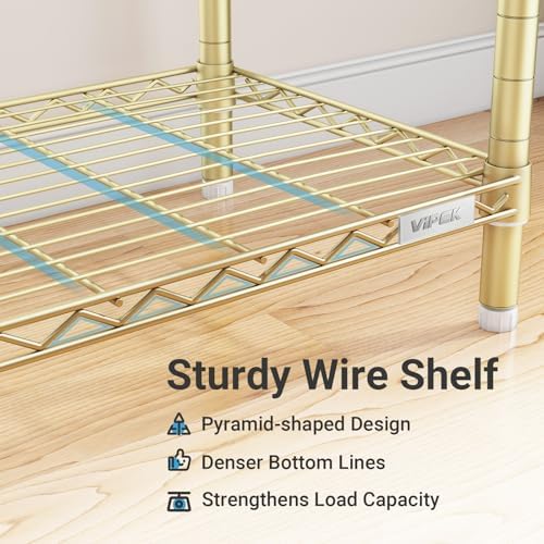 VIPEK L6 L Shaped Clothes Rack Heavy Duty Clothing Rack for Corner, 5-Tier Wire Garment Racks Metal Freestanding Closet with Adjustable Shelves, 42.1" L x 42.1" W x 76.4" H, Max Load 840LBS, Gold - Image 5