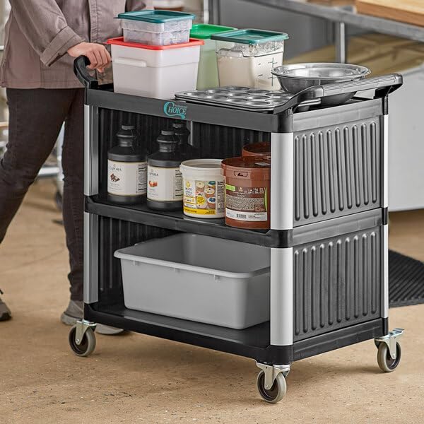 3-Shelf Black Plastic Utility Cart - Image 3